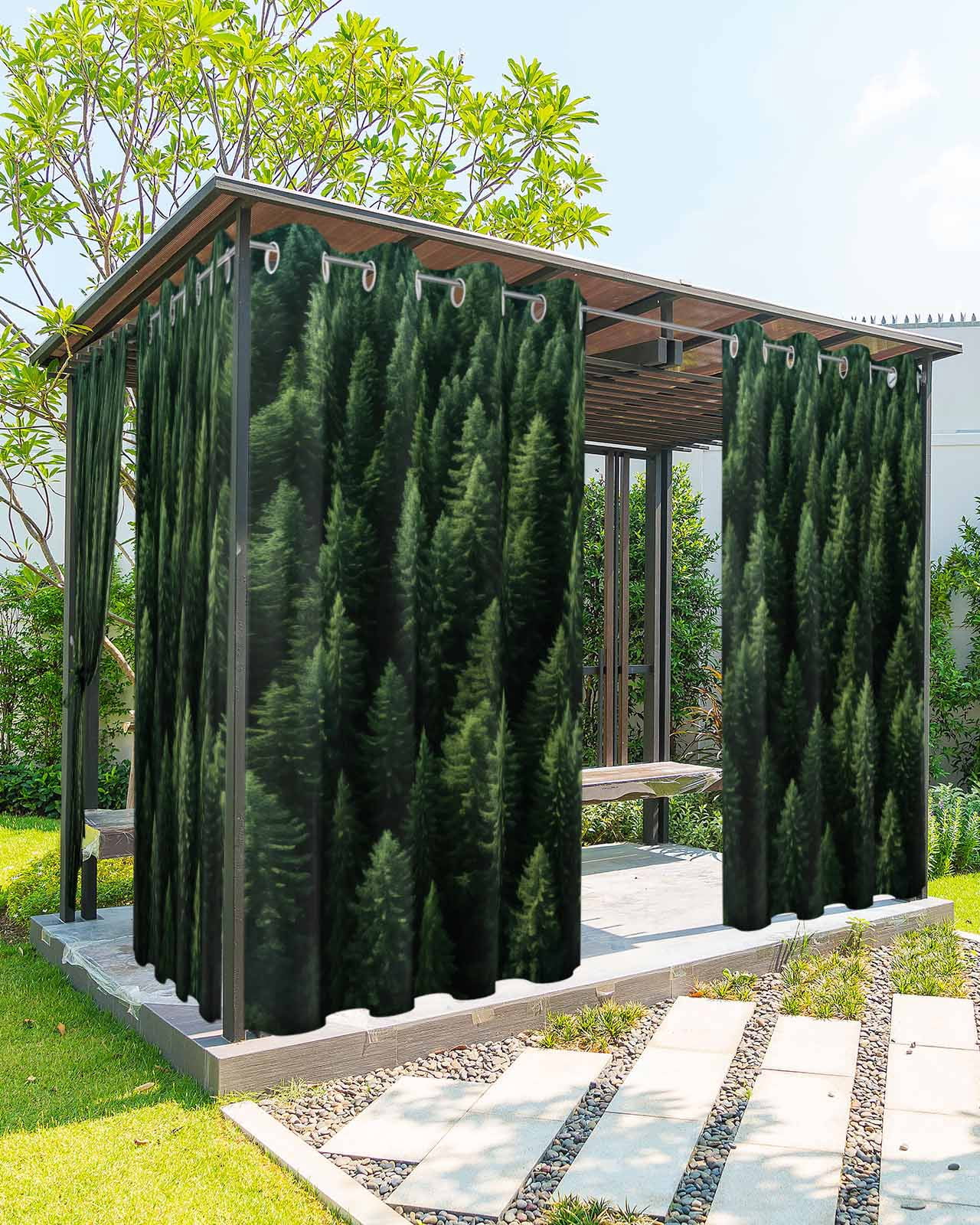Green Forest Outdoor Curtains for Patio Waterproof Weatherproof ...