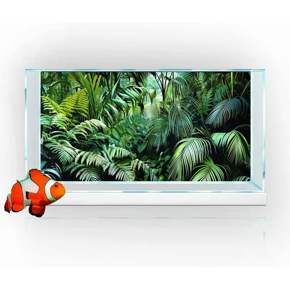 Green Forest Palm Leaf Aquarium Background, Natural Green Plant Theme Fish Tank Background, Crawling Aquarium Background with 10 EVA Double-Sided Tape, 48X20IN