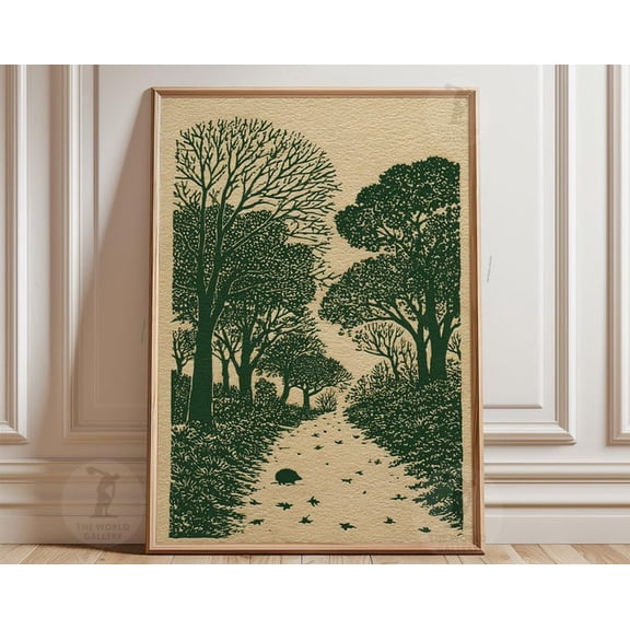 Green Forest Path Woodland Landscape Wall Art Print, Unframed Paper Poster 24x36in