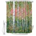 thumbnail image 1 of Green Forest Plant Fabric Shower Curtain Tree Illustration Pink Washable Shower Curtains for Bathroom, Waterproof Bath Curtain with Hooks Home Decor 72x84in, 1 of 8