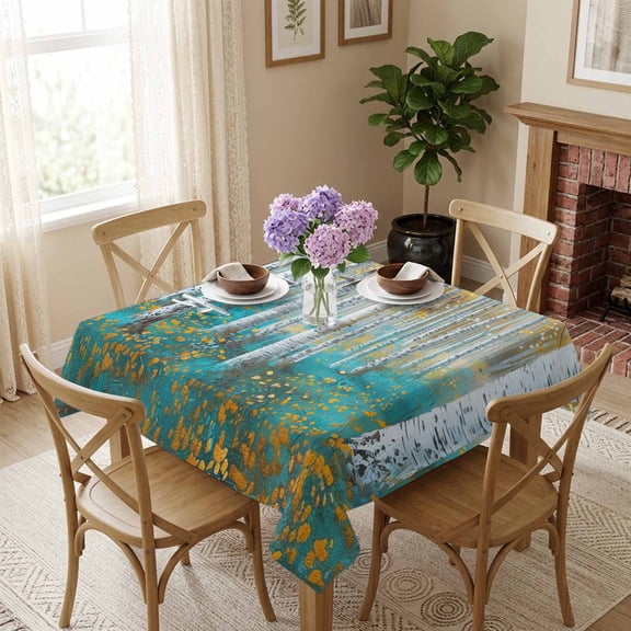 Green Forest Plant Square Tablecloth 54x54 Inch Tree Illustration Yellow Waterproof Polyester Tablecloth for Dining Table, Washable Table Cover for Kitchen Dining Room Decoration,Stain Resistant