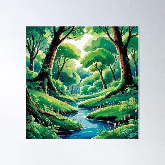 Green Forest Poster Wall Art, Modern Wall Decor, 30x30 UNFRAMED