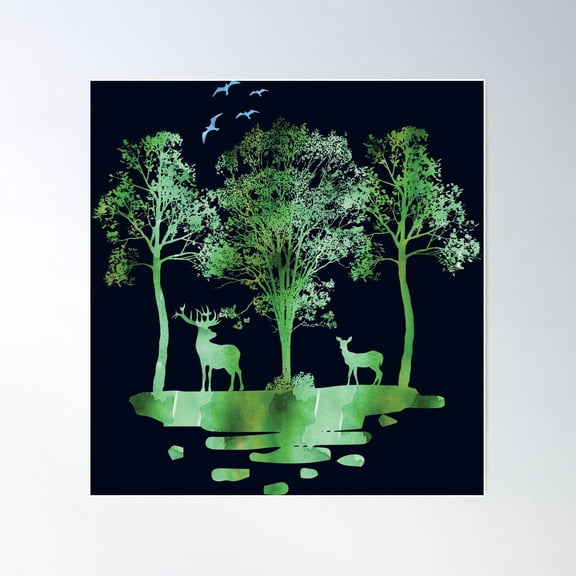 Green Forest Poster Wall Art, Modern Wall Decor For Living Room Bedroom, 24x24 UNFRAMED