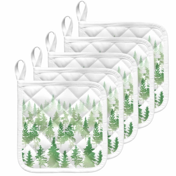 Green Forest Pot Holders for Kitchen Heatproof Potholder, 5 Pack Contemporary Silhouette Abstract Art Hot Pads Multipurpose Oven Pads Cloth Potholders Trivet for Cooking Baking