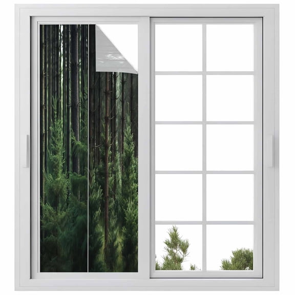 Green Forest Privacy Window Film, Decorative Frosted Glass Window Film, Mysterious Primitive Forest Pine Tree Reusable Peel and Stick Static Cling for Home Bathroom Office Glass Door 29.5"x78.7"