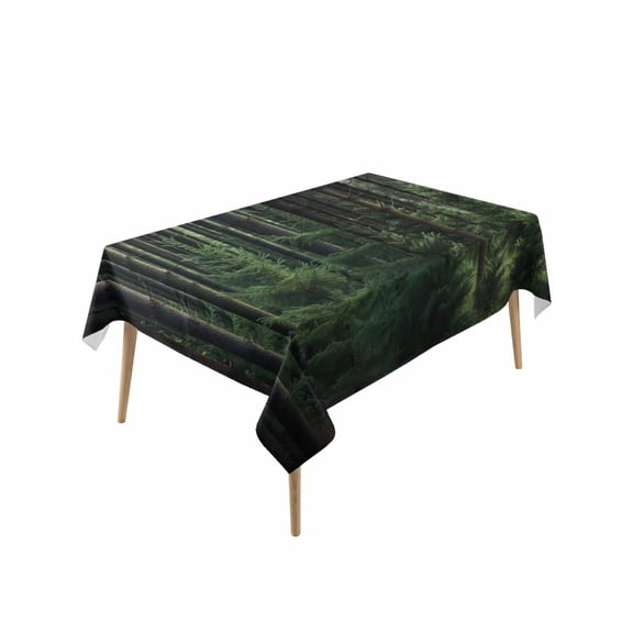 Green Forest Rectangle Tablecloth, Mysterious Primitive Forest Pine Tree Waterproof & StainResistant Tablecloth, Washable Oil-proof Table Cover for Dining/Party/Wedding/Camping/Buffet 60x120 In