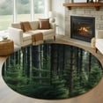thumbnail image 1 of Green Forest Round Area Rug 5 FT, Non Slip Bedroom Area Rug, Mysterious Primitive Forest Pine Tree Washable Soft Circular Carpet Non-Shedding Floor Mat for Kitchen Dining Room Foyer Balcony Dorm, 1 of 9