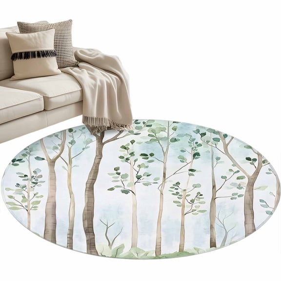 Green Forest Round Area Rug 3.3ft Watercolor Vintage Branches Leaf Botanical Country Non-Slip Washable Circle Rugs Soft Felt Indoor Floor Mat for Bedroom Kitchen Living Room Bathroom