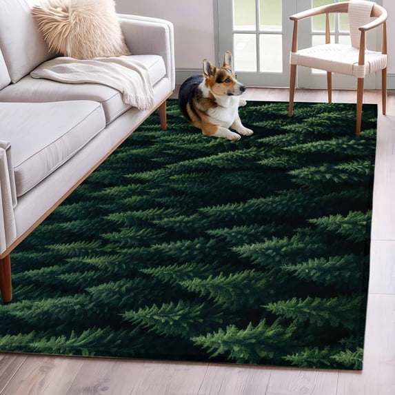Green Forest Runner Rug 2.7x5 FT, Non Slip Entryway Carpet, Modern Pine Trees Mysterious Art Washable Soft Floor Carpet Entrance Mat Non-Shedding Throw Rug for Hallway Laundry Room Bedside