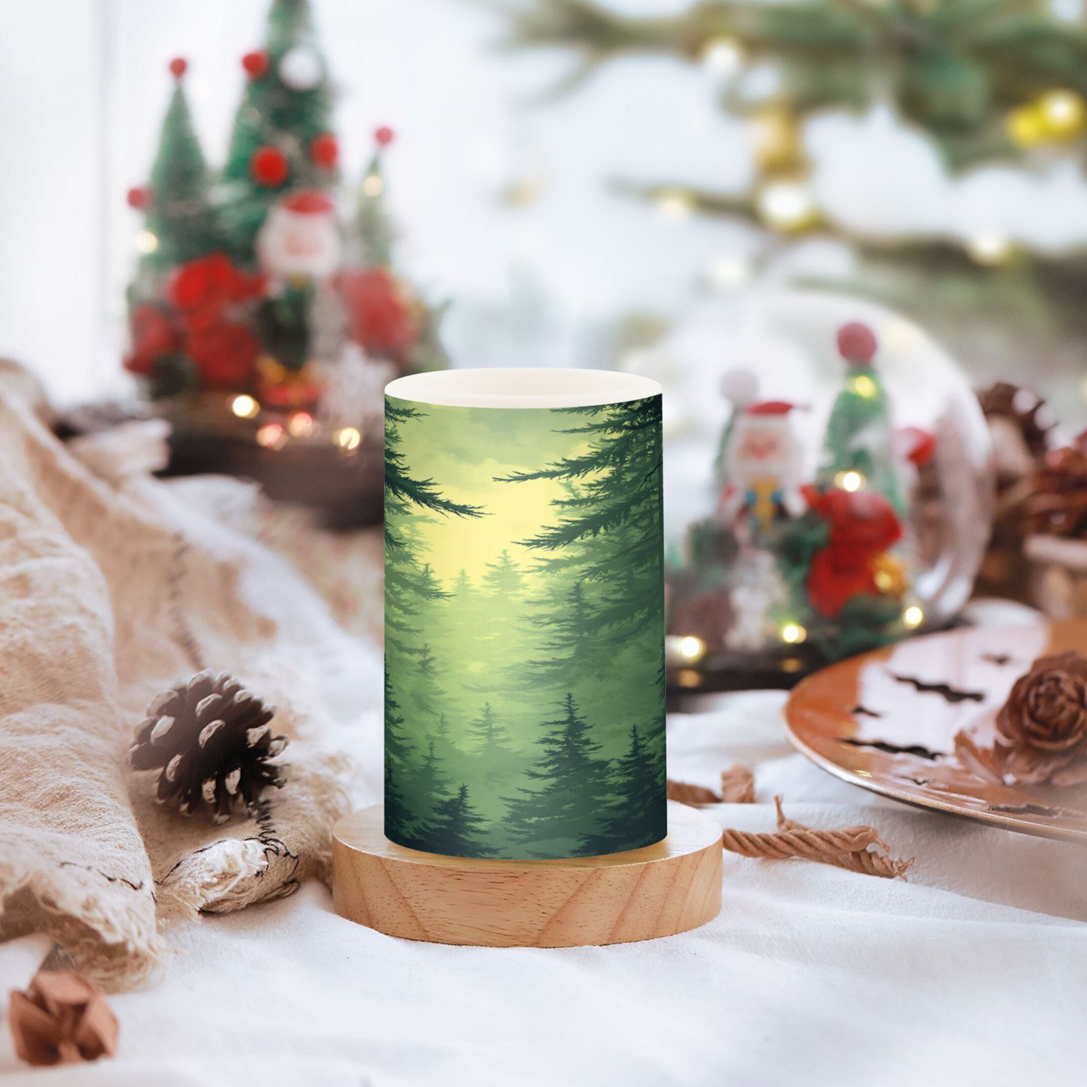 Green Forest Set of 2 Flameless LED Candles Remote and Timer Indoor Outdoor