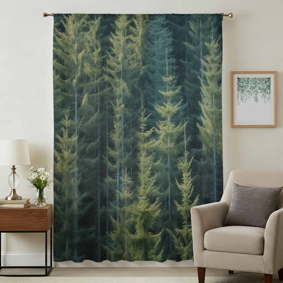 Green Forest Sheer Curtains 108 Inches Extra Long, Pine Tree Summer Botanical Modern Art Light Filering Curtains, Privacy Drapes Simi Floor to Veiling Curtain for Living Room Large Window Treatment