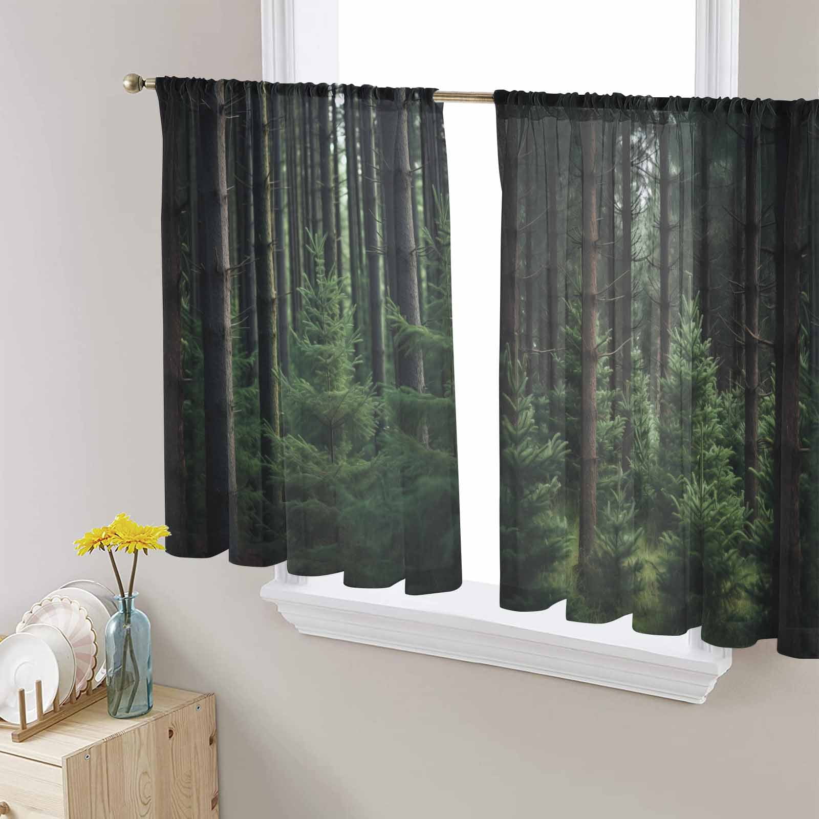 Green Forest Sheer Curtains 54 Inch Length 2 Panels Set for Living Room ...