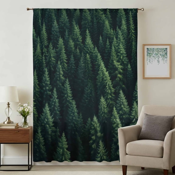Green Forest Sheer Curtains 72 Inches Long, Modern Pine Trees Mysterious Art Light Filering Curtains, Breathable Simi Curtain Privacy Drapes for Living Room Bedroom Lightweight Window Treatment