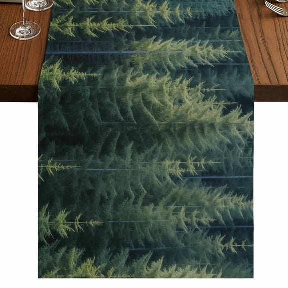 Green Forest Short Table Runner 36 Inches Long,Pine Tree Summer Botanical Modern Art Cotton Linen Table Runners Dresser Scarves,Tabletop Scarf Furniture Cover for Home Dinner Party Decor 13"x36"