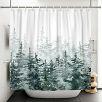 Green Forest Shower Curtain Nature Trees Bathroom Waterproof Fabric Bath Curtain Decor with Hooks 72"x72"