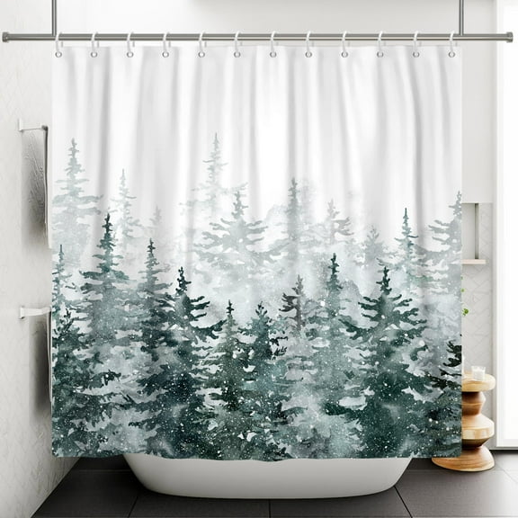 Green Forest Shower Curtain Nature Trees Bathroom Waterproof Fabric Bath Curtain Decor with Hooks 72"x72"