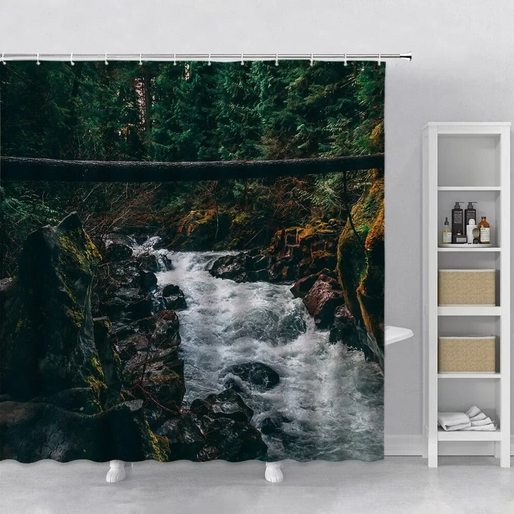 Green Forest Shower Curtain for Bathroom Tropical Jungle Rainforest