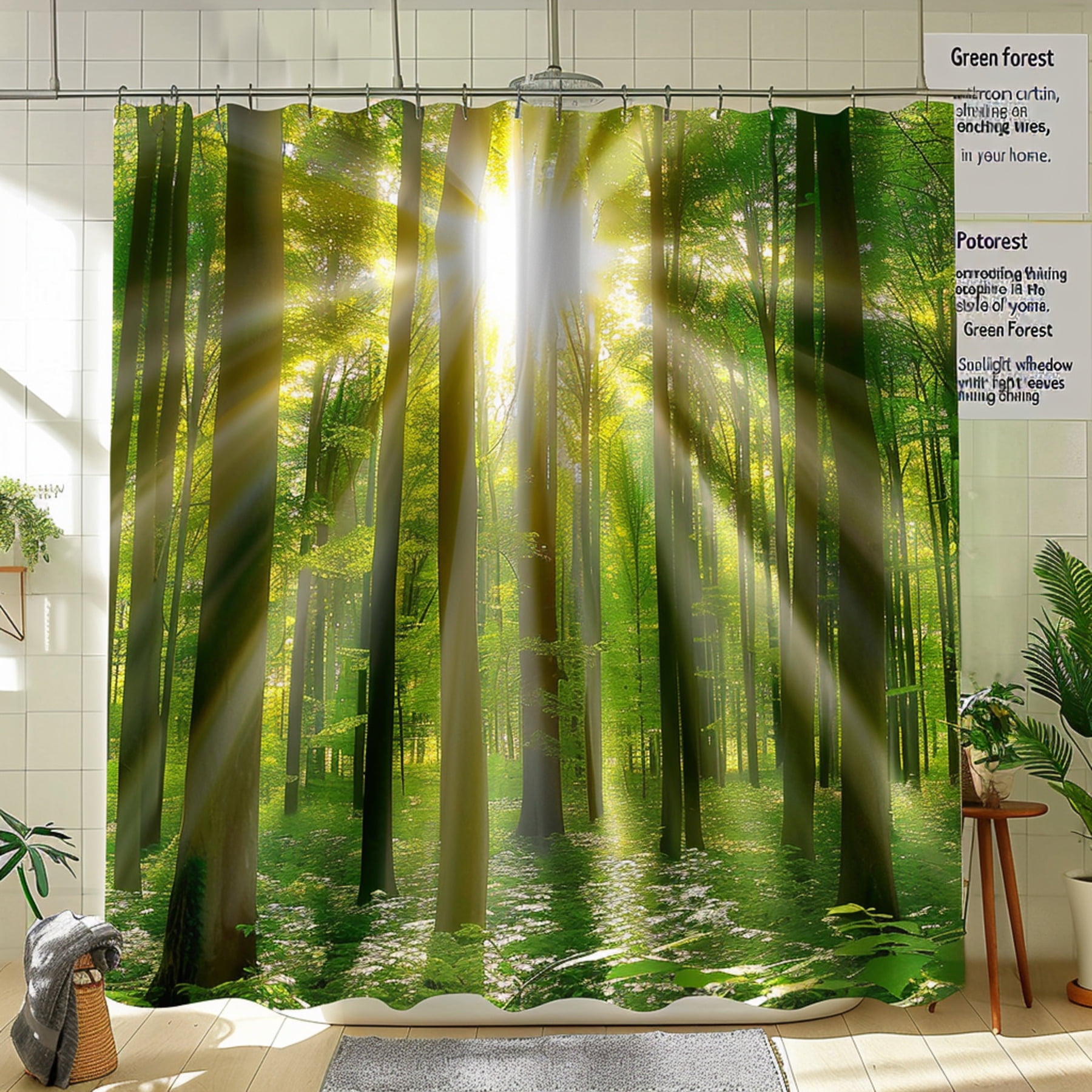 Green Forest Sunlight Shower Curtain Enchanting Home Decor with ...