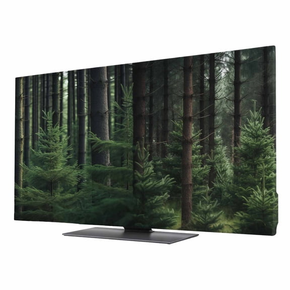 Green Forest TV Cover for 50 Inch Screen, Stretch Fabric Dustproof TV Display Protector, Mysterious Primitive Forest Pine Tree Elastic Slipcover Monitor Cover for Indoor Desktop Computer 43.6"x24.5"