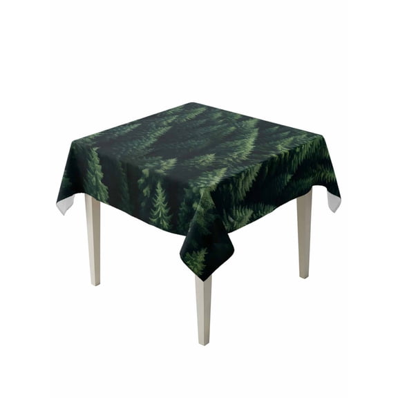 Green Forest Table Cloth, Modern Pine Trees Mysterious Art Waterproof Tablecloth for Square Tables, Reusable Washable Fabric Table Cover for Restaurant Kitchen Dining Tables 54"x54"