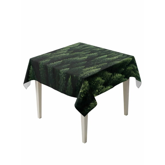 Green Forest Table Cloth, Pine Trees Modern Mysterious Art Waterproof Tablecloth for Square Tables, Reusable Washable Fabric Table Cover for Restaurant Kitchen Dining Tables 54"x54"