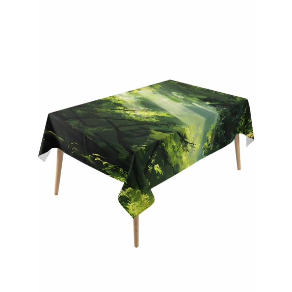 Green Forest Table Cloth, Waterproof Tablecloth for Rectangle Tables, Nature Spring Scenic Woodland Reusable Washable Fabric Table Cover for Restaurant Kitchen Dining Tables 54"x108"