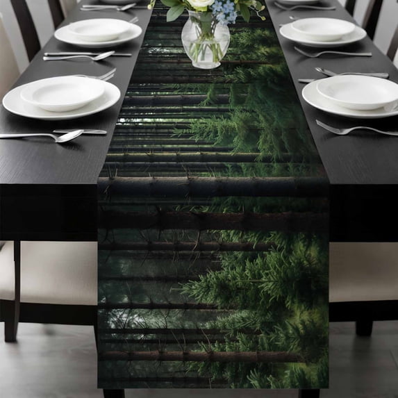 Green Forest Table Runner 120 Inches Long, Mysterious Primitive Forest Pine Tree Kitchen Coffee Dining Table Decoration for Home Party Birthday Wedding Home Decor 13x120 Inches