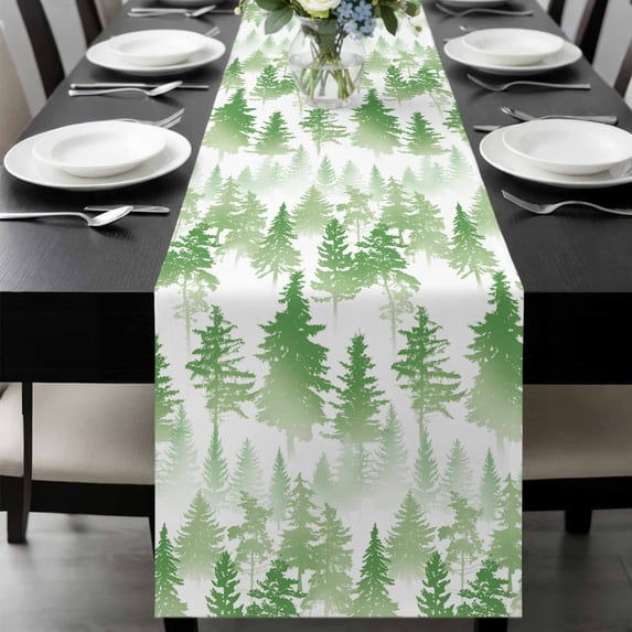 Green Forest Table Runner 72 Inches Long, Contemporary Silhouette Abstract Art Kitchen Coffee Dining Table Decoration for Home Party Birthday Wedding Home Decor 16x72 Inches
