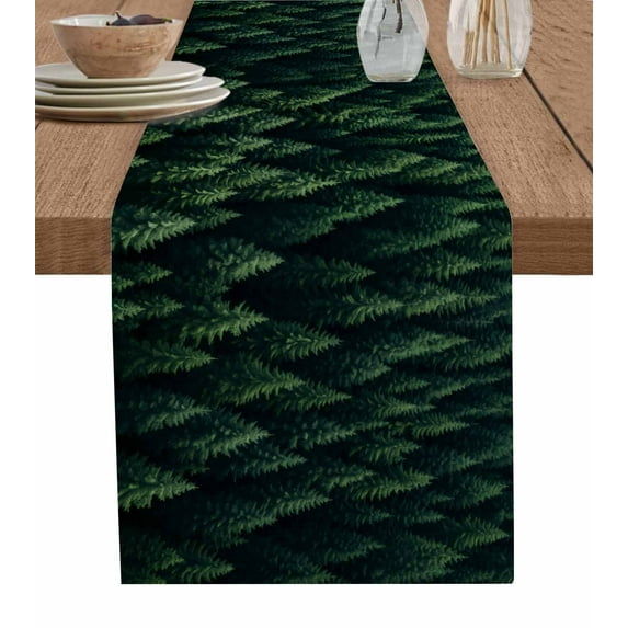 Green Forest Table Runner Modern Pine Trees Mysterious Art Tablerunners 13 x 90 Inch, Table Decorations Tabletop Scarf for Summer Gathering Holiday Farmhouse Kitchen Dining Decor