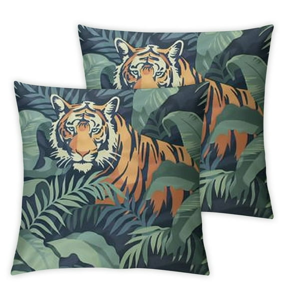 Green Forest Tigers Pattern Fluffy Pillow Case Empty Pillow Case with Zipper Satin Pillowcase Pack Euro Pillow Sham Blanks Throw Pillow Cases