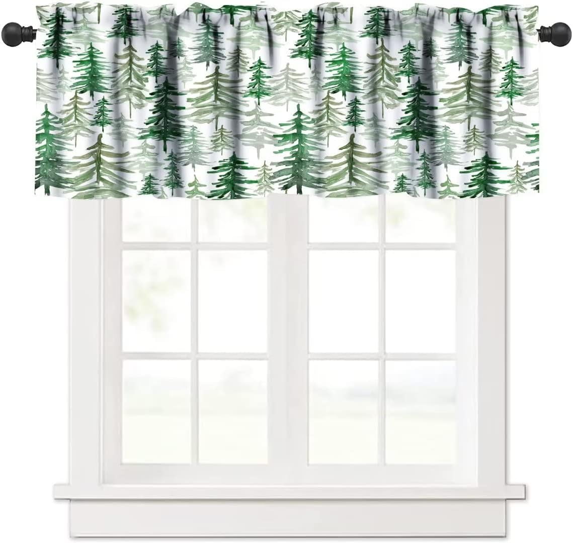 Green Forest Tree Valance Curtain, Pine Coniferou Trees Forest ...