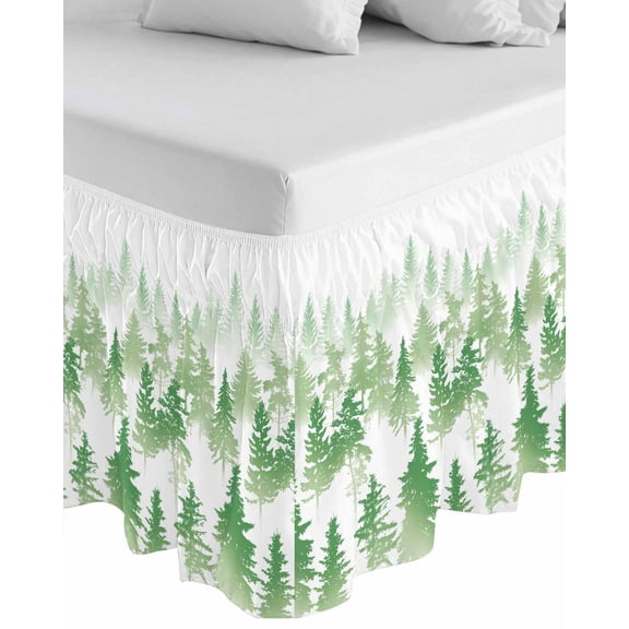 Green Forest Wrap Around Bed Skirts for King Bed 18" Drop, Bed Skirt with Adjustable Elastic Belt Dust Ruffle Bed Valance for Bedroom Hotel Luxury Contemporary Silhouette Abstract Art Bed Frame Cover