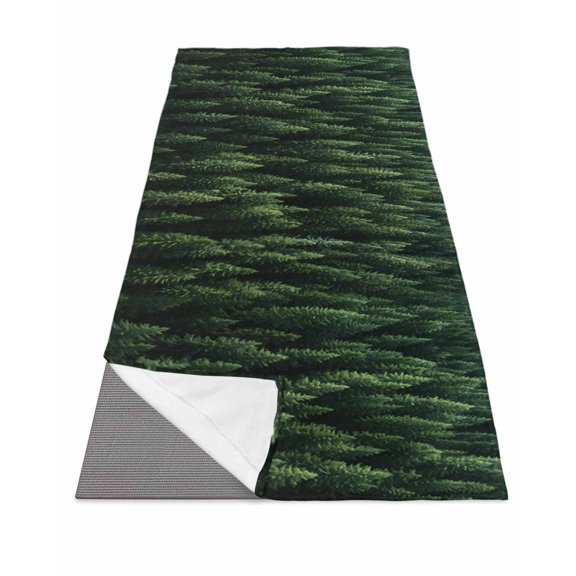 Green Forest Yoga Towel for Hot Yoga Non Slip, Pine Trees Modern Mysterious Art Yoga Mat Towel Absorbent Yoga Sweat Towels Microfiber Hot Yoga Blanket for Bikram Pilates 26"x70"