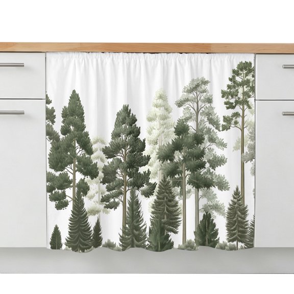 Green Forests Tree Sink Skirt 10"W x 11"L,Dustproof Under Sink Curtain Skirt for Bathroom Kitchen,Pine Maple Trees Nature Pure Color Adhesive Short Vanity Curtains Cover for Laundry Closet Shoe Rack