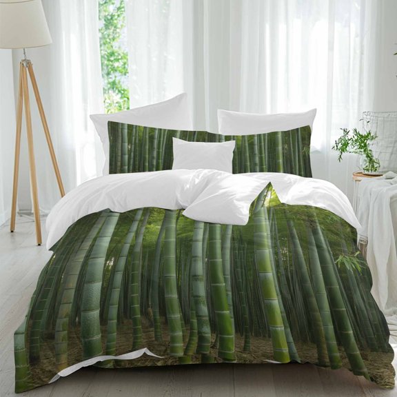 Green Forests Twin Size Comforter Set, Nature Landscapes Lush Plant Spring Bedding for All Seasons, 4 Pcs Bed Set, 1 Quiltcover (68"x86") ,1Sheet(67"x116"), 2Pillowcases (30"x20")