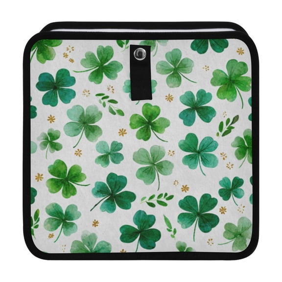 Green Four Leaf Clover Car Dumpster Leakproof Trash Can Organizer Waterproof Garbage Bin 8.66x8.66x5.9in Oxford Cloth