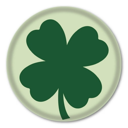 Green Four Leaf Clover Circle Button with Pin Back