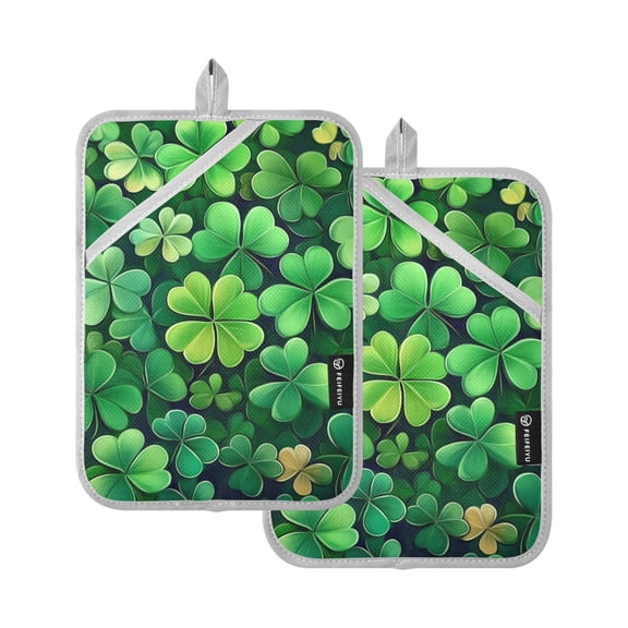 Green Four Leaf Clover Oven Mitts Pot Holders 2 pcs Heat Resistant for Kitchen Baking Grilling