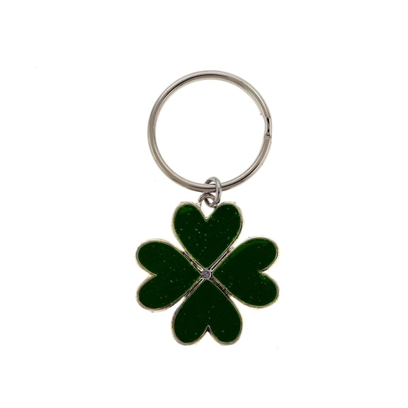 Green Four Leaf Clover With Glittered Enamel Key Chain KEKC4845