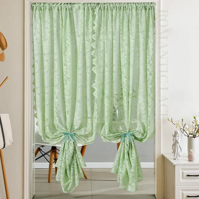 Green French Semi Transparent Rod Curtains Suitable For Filtering Light