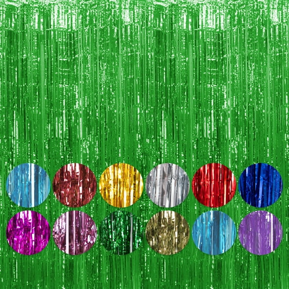Green Fringe Curtain Foil Backdrop Curtain 1PCS 3.3x8.2Ft Party Streamers Metallic Tinsel for Birthday Wedding Engagement Baby Shower Bachelorette Christmas Holiday Celebration Party Decorations