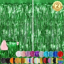 Green Fringe Curtain Party Streamers 2Pack 3.3 x 8.3 Ft Foil Fringe Backdrop Curtains for Birthday Wedding Bridal Baby Shower Holiday Tinsel Streamers Green Party Decorations Door Streamers
