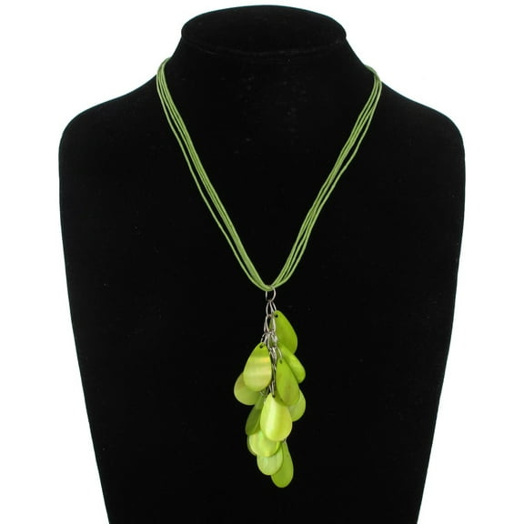 Green Fringe Mother Of Pearl Multistrand Cord Pendant Necklace Ladies Adult Female Women