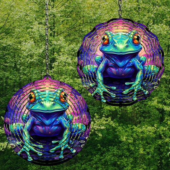 Green Frog 10 Inch Metal Wind Spinner, 3D Kinetic Outdoor Hanging Garden Decor for Yard Patio, Gift for Women and Men