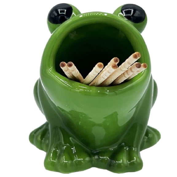 Green Frog Ceramic Toothpick Holder 2.25 x 2.25 Inches