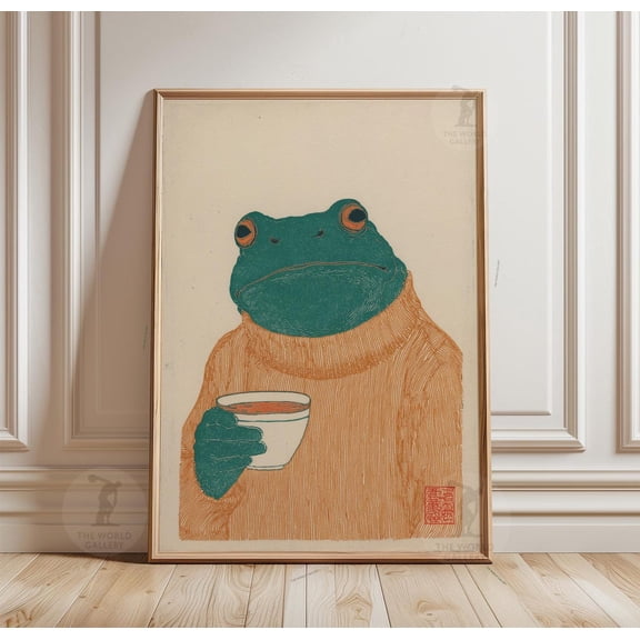 Green Frog Coffee Minimal Cozy Poster Unframed Paper Print