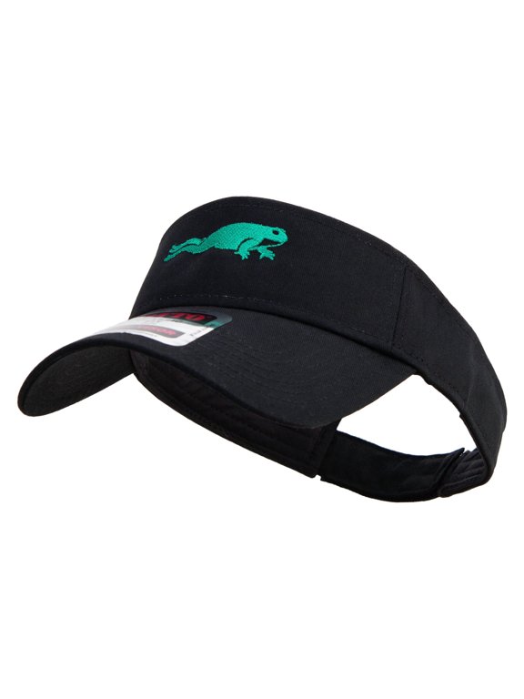 Green Frog Embroidered Cotton Twill Sun Visor - Black OSFM