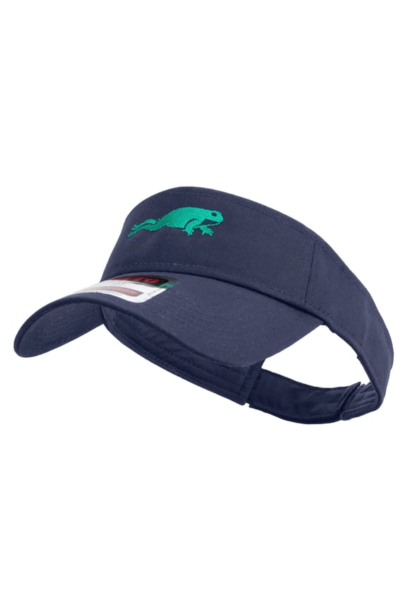 Green Frog Embroidered Cotton Twill Sun Visor - Navy OSFM