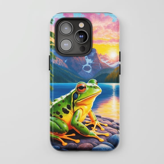 Green Frog For All iPhone Series Tough Phone Case Nature Landscape Vibrant Multi-Color