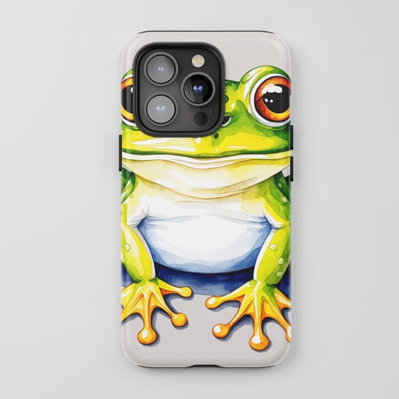 Green Frog For All iPhone Series Tough Phone Case Watercolor Animal Art Vibrant Green